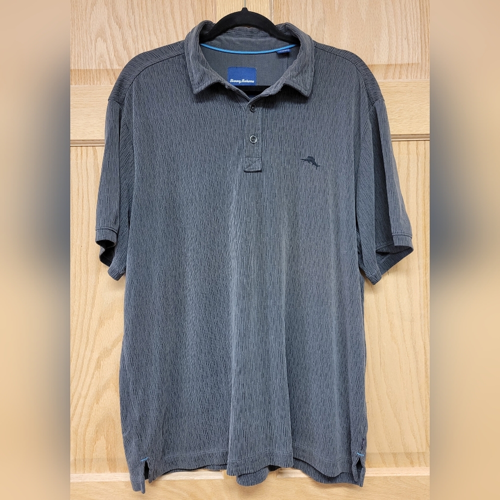 Tommy Bahama Gray Marlin Logo Mens Large Short Sleeve Fishing Golf Polo Shirt